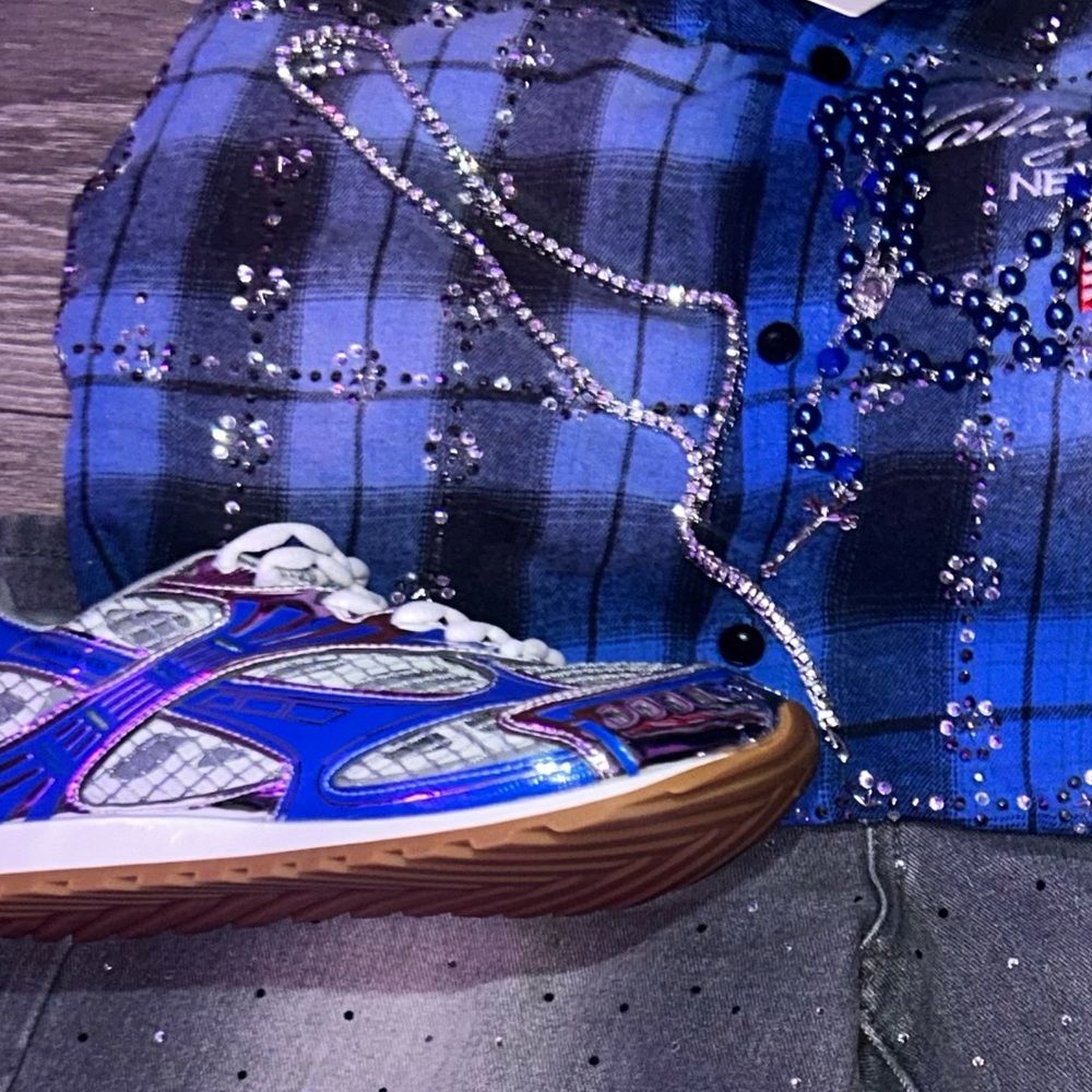 Blue Plaid Shirt with Sneakers